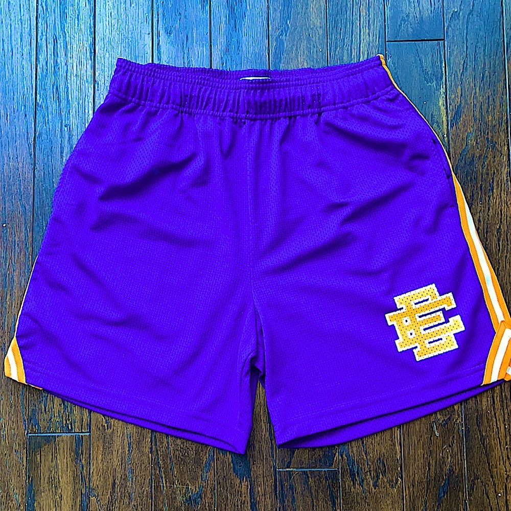 Eric Emanuel basic/mesh Shorts - Purple/Gold (Lakers Colors) - size Large